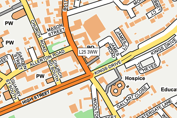 L25 3WW map - OS OpenMap – Local (Ordnance Survey)