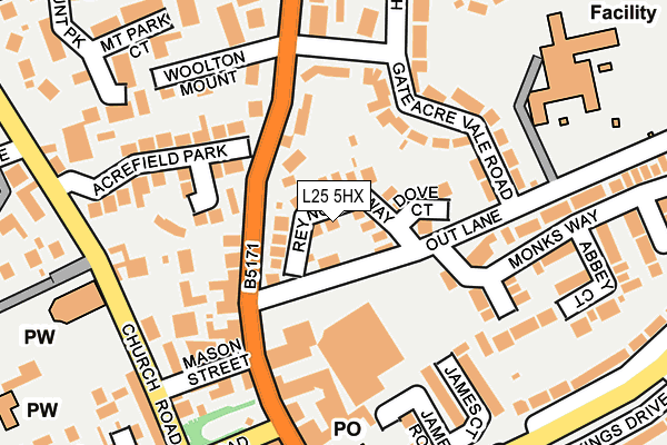 L25 5HX map - OS OpenMap – Local (Ordnance Survey)