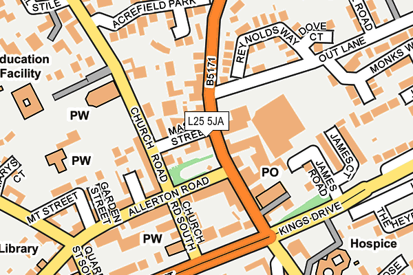 L25 5JA map - OS OpenMap – Local (Ordnance Survey)