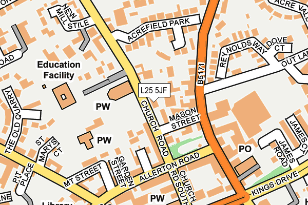 L25 5JF map - OS OpenMap – Local (Ordnance Survey)