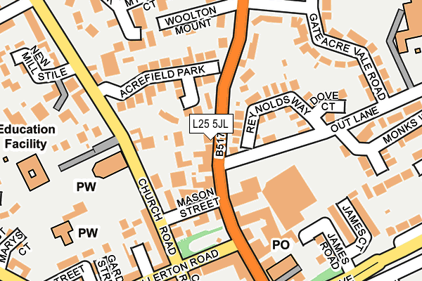 L25 5JL map - OS OpenMap – Local (Ordnance Survey)