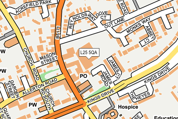 L25 5QA map - OS OpenMap – Local (Ordnance Survey)