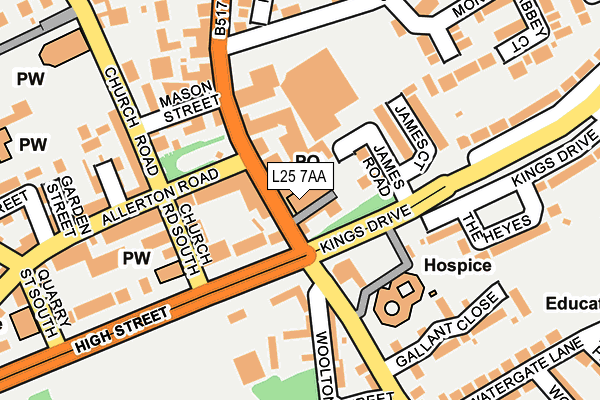 L25 7AA map - OS OpenMap – Local (Ordnance Survey)