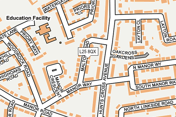 L25 8QX map - OS OpenMap – Local (Ordnance Survey)