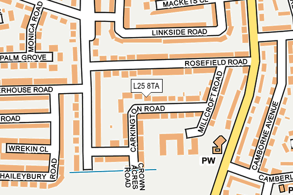 L25 8TA map - OS OpenMap – Local (Ordnance Survey)
