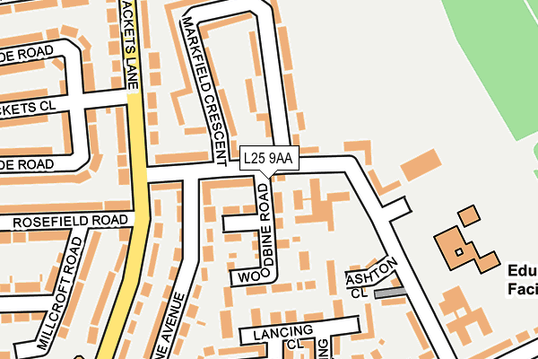 L25 9AA map - OS OpenMap – Local (Ordnance Survey)