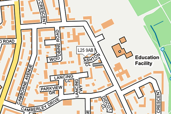 L25 9AB map - OS OpenMap – Local (Ordnance Survey)