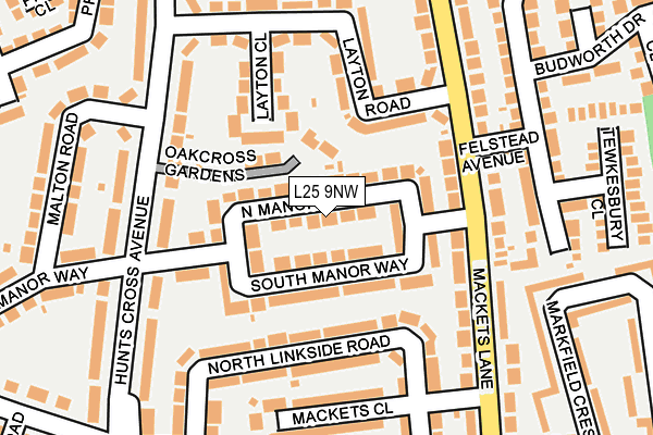 L25 9NW map - OS OpenMap – Local (Ordnance Survey)