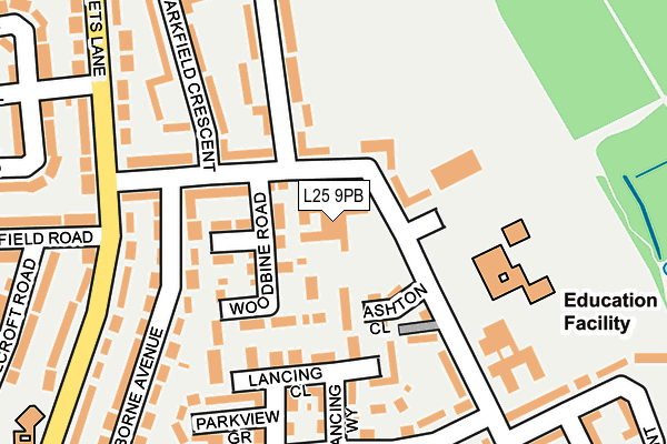 L25 9PB map - OS OpenMap – Local (Ordnance Survey)