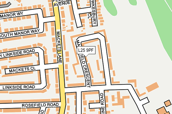 L25 9PF map - OS OpenMap – Local (Ordnance Survey)