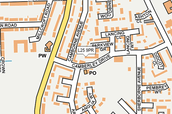 L25 9PR map - OS OpenMap – Local (Ordnance Survey)