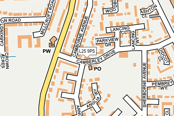 L25 9PS map - OS OpenMap – Local (Ordnance Survey)