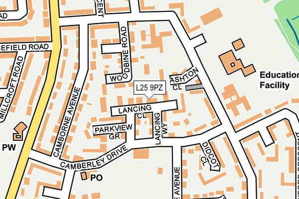 L25 9PZ map - OS OpenMap – Local (Ordnance Survey)