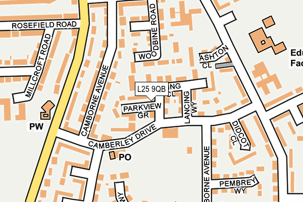 L25 9QB map - OS OpenMap – Local (Ordnance Survey)