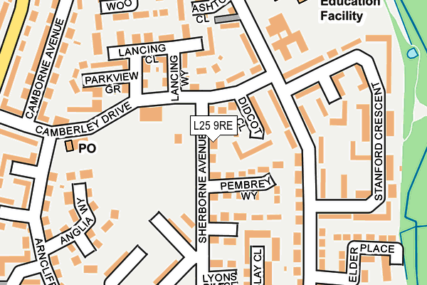 L25 9RE map - OS OpenMap – Local (Ordnance Survey)