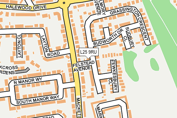 L25 9RU map - OS OpenMap – Local (Ordnance Survey)