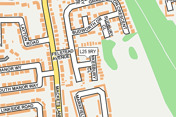 L25 9RY map - OS OpenMap – Local (Ordnance Survey)