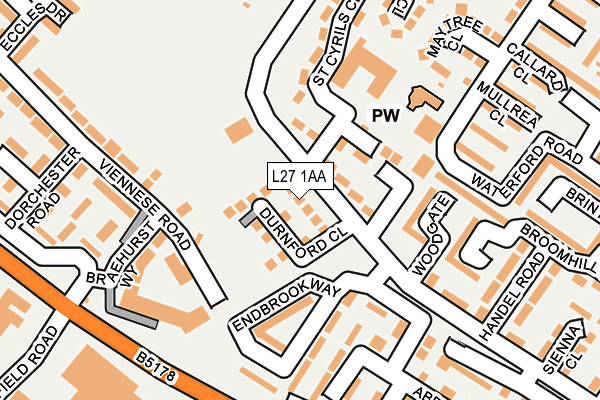 L27 1AA map - OS OpenMap – Local (Ordnance Survey)