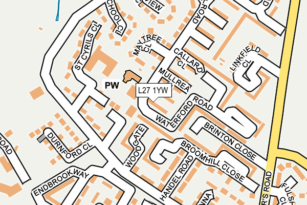 L27 1YW map - OS OpenMap – Local (Ordnance Survey)