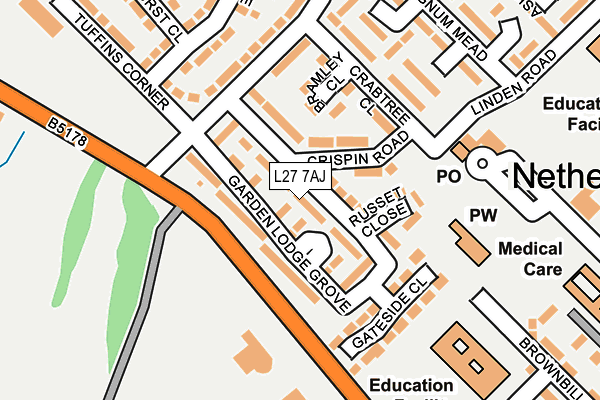 L27 7AJ map - OS OpenMap – Local (Ordnance Survey)