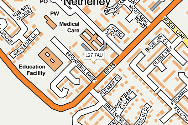 L27 7AU map - OS OpenMap – Local (Ordnance Survey)