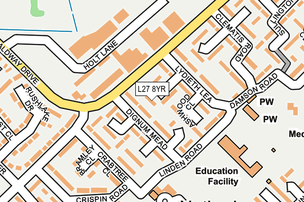 L27 8YR map - OS OpenMap – Local (Ordnance Survey)