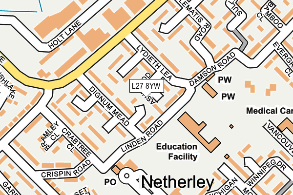 L27 8YW map - OS OpenMap – Local (Ordnance Survey)