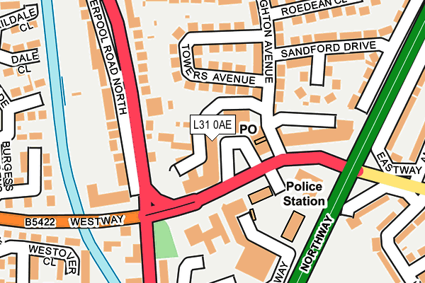 L31 0AE map - OS OpenMap – Local (Ordnance Survey)