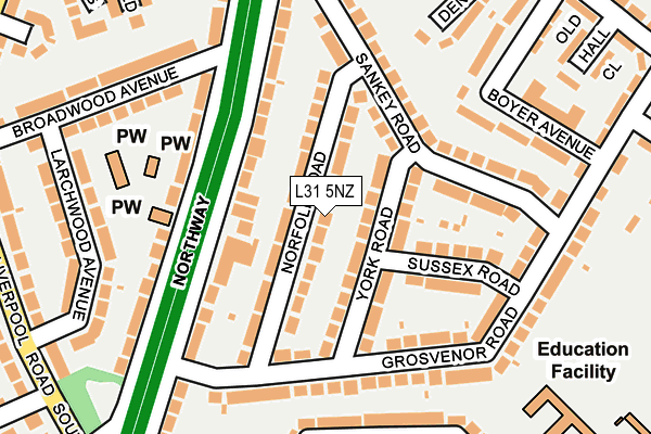 L31 5NZ map - OS OpenMap – Local (Ordnance Survey)