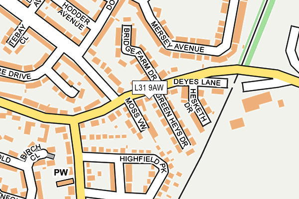 L31 9AW map - OS OpenMap – Local (Ordnance Survey)