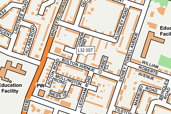 L32 0ST map - OS OpenMap – Local (Ordnance Survey)