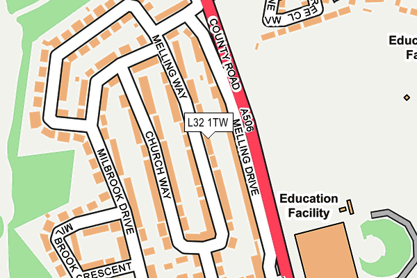 L32 1TW map - OS OpenMap – Local (Ordnance Survey)