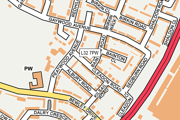 L32 7PW map - OS OpenMap – Local (Ordnance Survey)