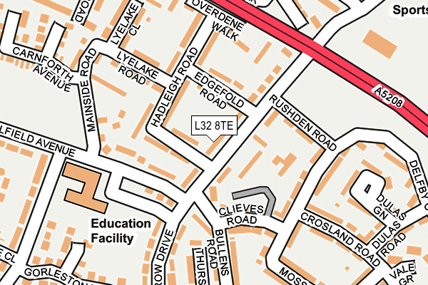 L32 8TE map - OS OpenMap – Local (Ordnance Survey)