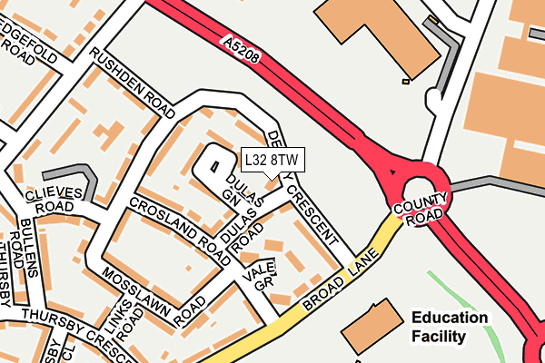 L32 8TW map - OS OpenMap – Local (Ordnance Survey)