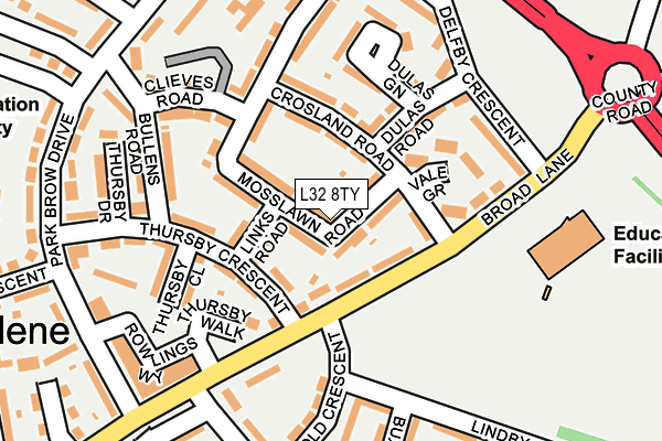 L32 8TY map - OS OpenMap – Local (Ordnance Survey)