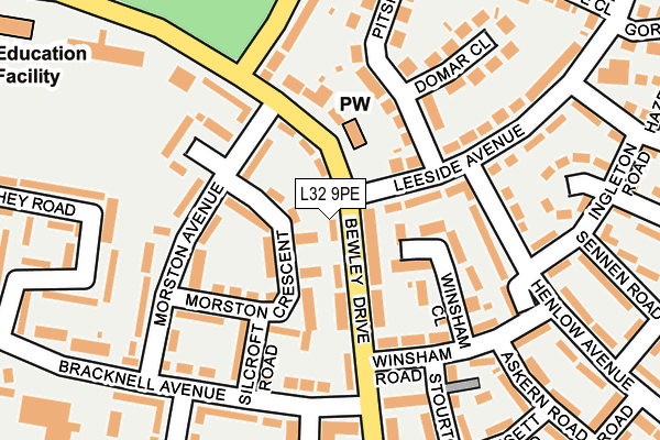 L32 9PE map - OS OpenMap – Local (Ordnance Survey)