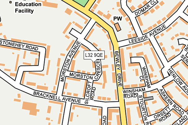 L32 9QE map - OS OpenMap – Local (Ordnance Survey)