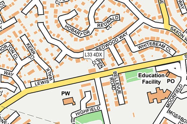 L33 4DX map - OS OpenMap – Local (Ordnance Survey)