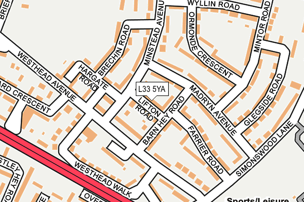 L33 5YA map - OS OpenMap – Local (Ordnance Survey)