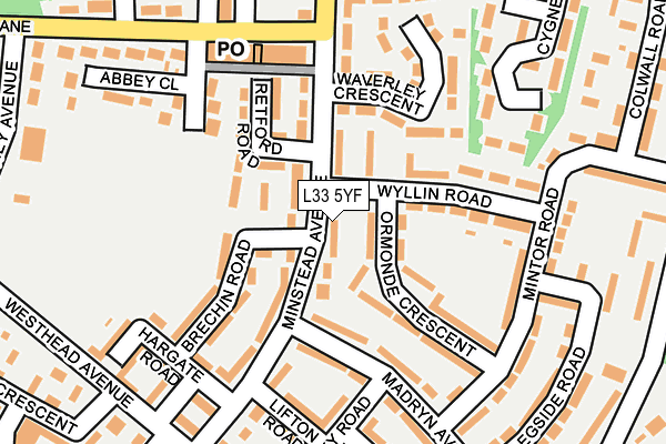 L33 5YF map - OS OpenMap – Local (Ordnance Survey)