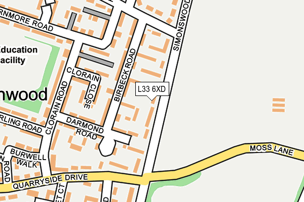 L33 6XD map - OS OpenMap – Local (Ordnance Survey)