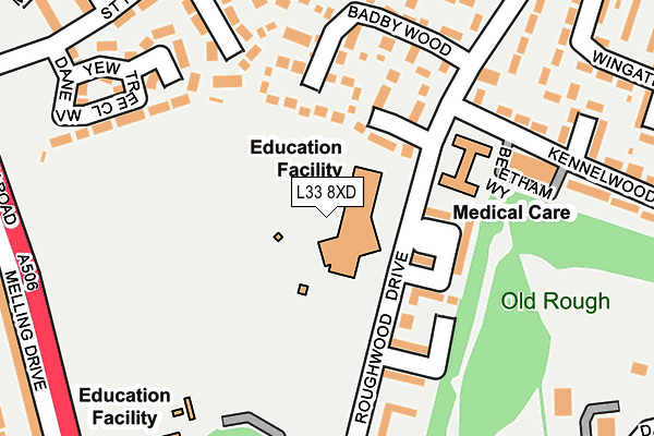 L33 8XD map - OS OpenMap – Local (Ordnance Survey)