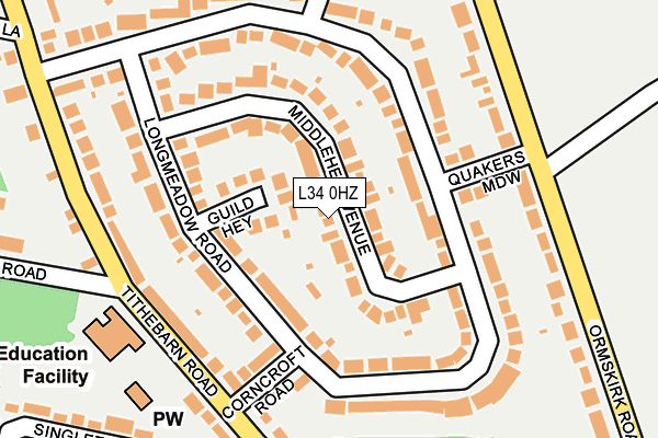 L34 0HZ map - OS OpenMap – Local (Ordnance Survey)