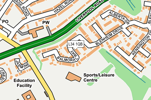 L34 1QB map - OS OpenMap – Local (Ordnance Survey)