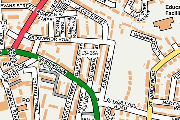 L34 2SA map - OS OpenMap – Local (Ordnance Survey)