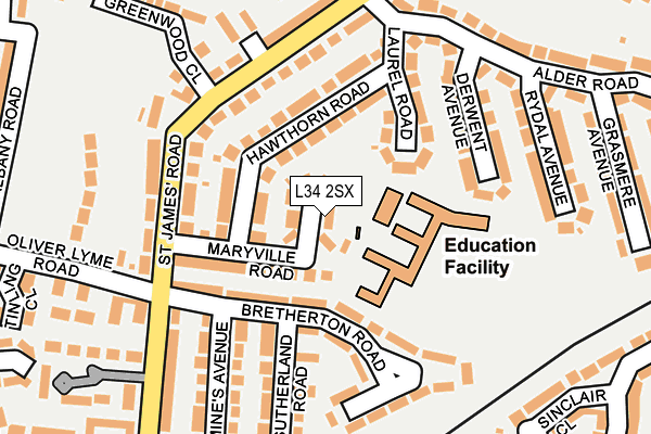 L34 2SX map - OS OpenMap – Local (Ordnance Survey)
