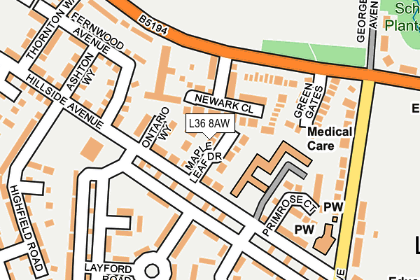 L36 8AW map - OS OpenMap – Local (Ordnance Survey)