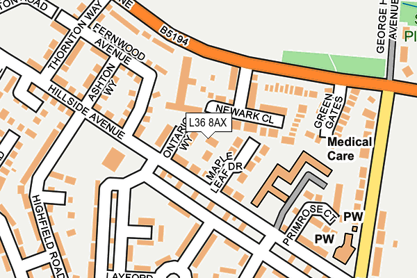 L36 8AX map - OS OpenMap – Local (Ordnance Survey)