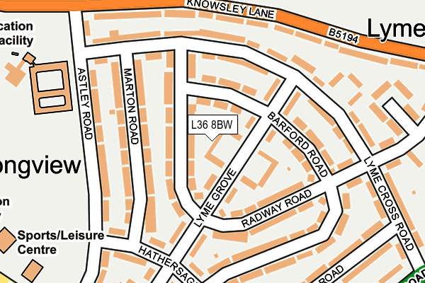 L36 8BW map - OS OpenMap – Local (Ordnance Survey)